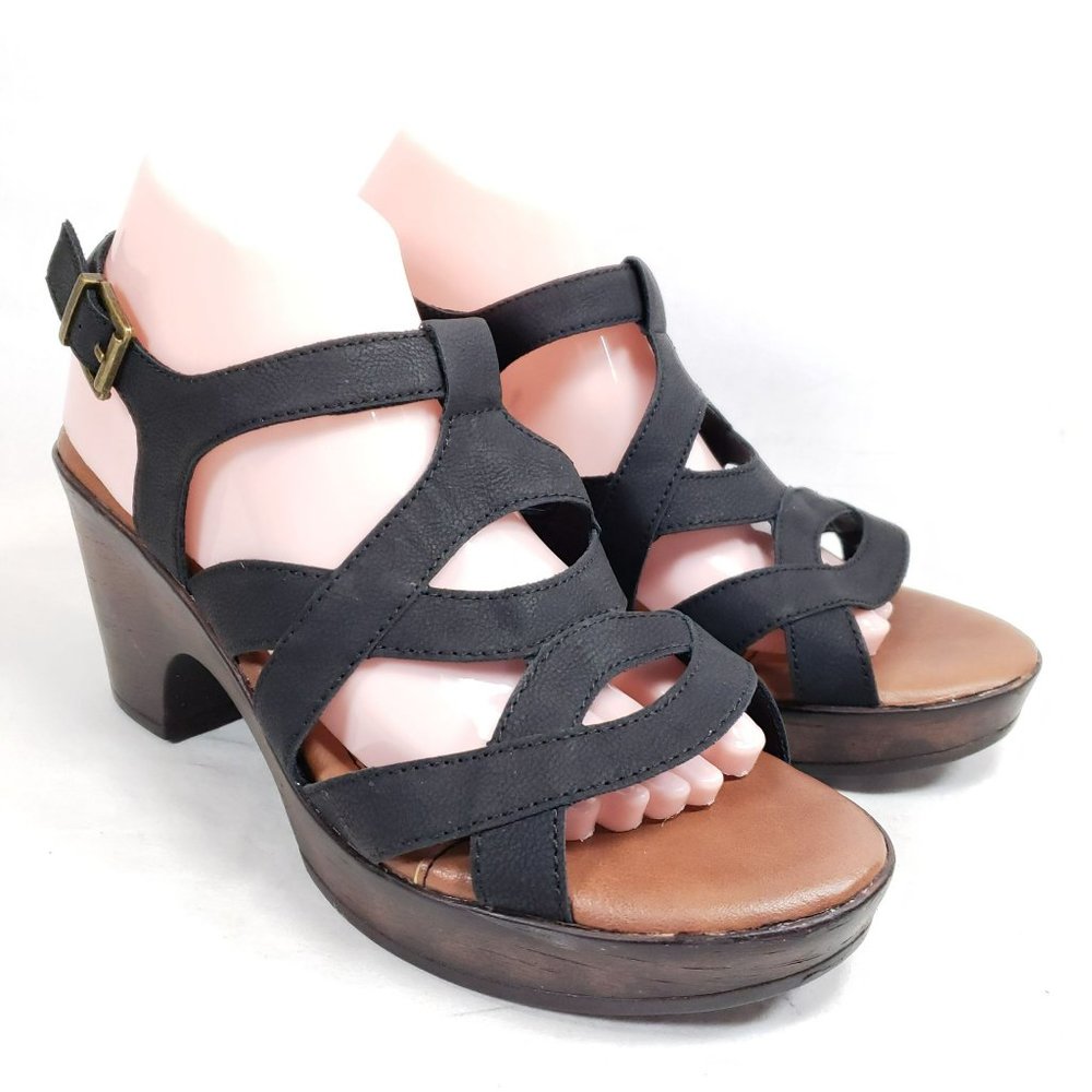 BOC Strappy Slingback Sandals Women's Size 10 Black Faux Leather - Picture 2 of 8